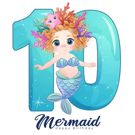 Cute Mermaid With Number Digital Clipart Etsy