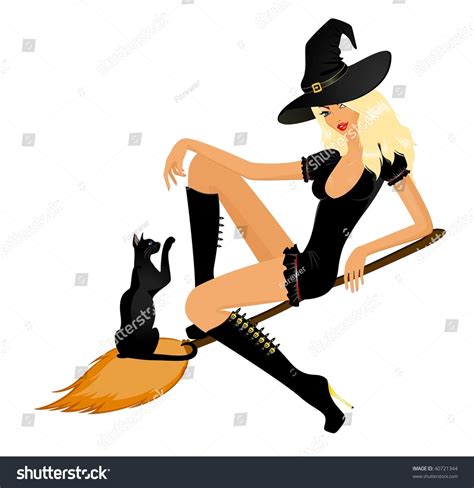 Beautiful Sexy Witch On Broom Black Stock Vector 40721344 Shutterstock