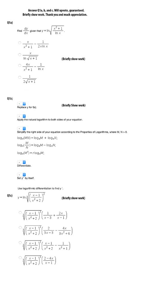 Solved Find Dy Dx Given That Y Ln Squareroot X 2 1 In X Chegg