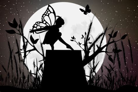 Cute Fairy Dancing with Moon Silhouette Gráfico por curutdesign