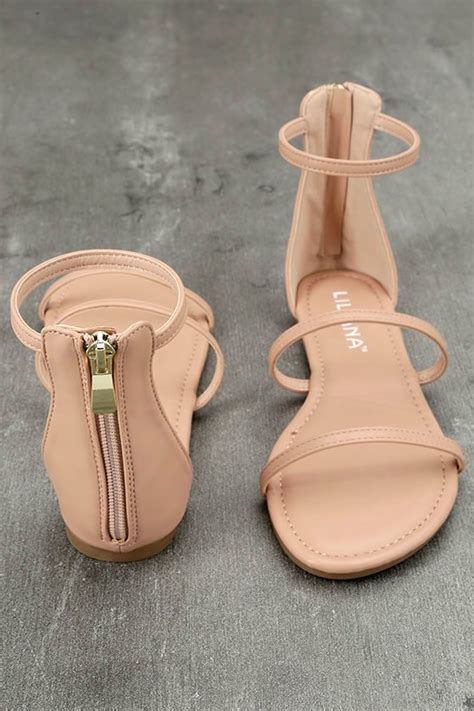 Cute Nude Sandals Nude Flat Sandals Nude Ankle Strap Sandals