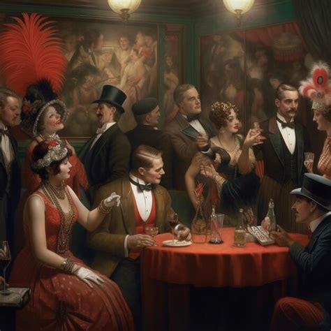 Premium AI Image | a painting of a group of people with a red table cloth on the table