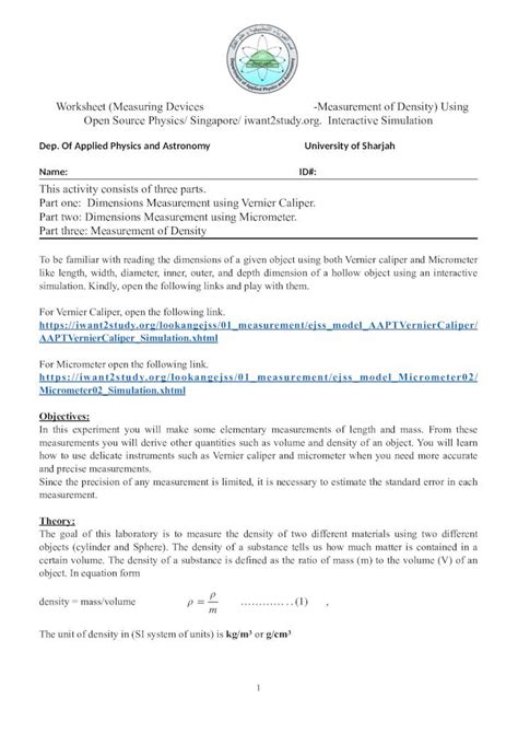 Pdf Worksheet Measuring Devices Measurement Of The Vernier