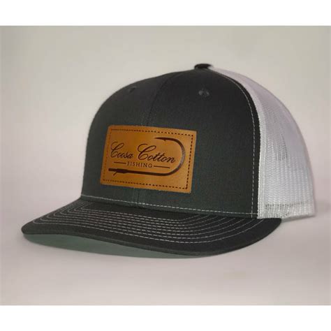 Leather Patch Trucker Hat Charcoal White Coosa Cotton