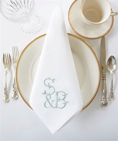 Hand Forged Monogram Embroidered Dinner Napkins Linen Towels Wedding