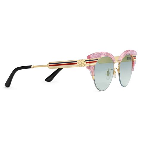 Gucci Cat Eye Glitter Acetate Sunglasses Pink Glitter Acetate And Gold Metal Gucci Eyewear