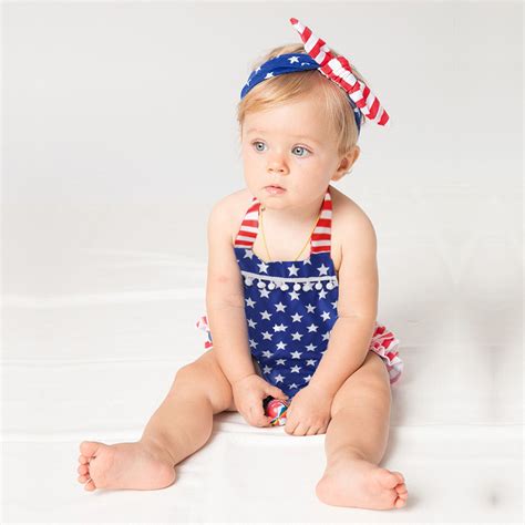 Infant Independence Day Girls Sleeveless Star Striped Print Romper