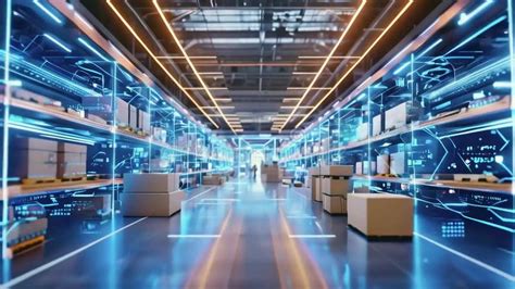 Empty Futuristic Warehouse with Glowing Blue Lines on the Walls Stock ...