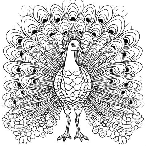 Premium Vector Peacock Cartoon Bird For Coloring Page Black And White Coloring Book Or Page