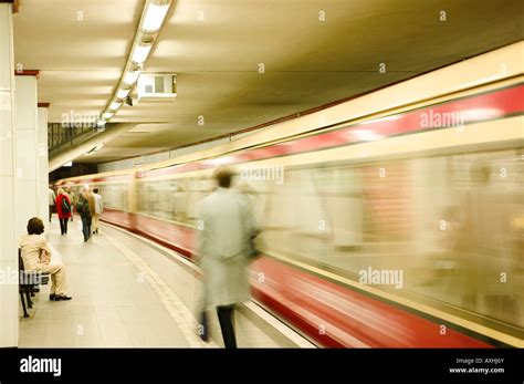 U Bahn In Berlin Germany Europe Subway Train People Station Movement