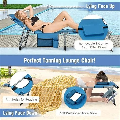 GYMAX Lounge Chair For Outside 400 LBS Tanning Chair With Face Arm