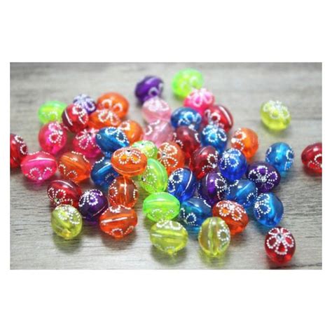 Perles Acrylique Ovale Mm X Mm Mixte Fleur Argente Perle