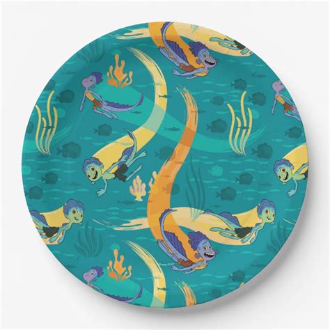 Luca | Alberto & Luca Swim With Fish Pattern Paper Plates | Zazzle