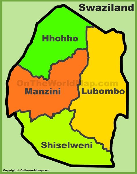 Administrative Divisions Map Of Eswatini Swaziland Regions Of