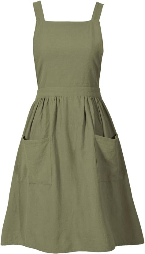 Newgem Cotton Linen Cross Back Apron For Women With Pockets