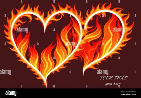 Illustration Of Two Hearts In Flames Of Fire St Valentine S Day