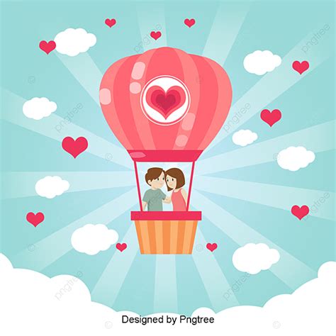 Couple Vector Illustration Hot Air Balloon On Heart Hot Air Balloon Husband And Wife PNG