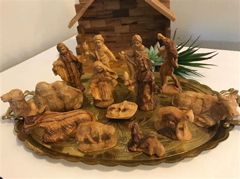 Vintage Hand Carved Wood Nativity Piece Set Vintage Wooden Carved