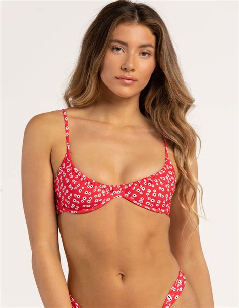 FULL TILT Ruched Underwire Floral Bikini Top RED COMBO Tillys