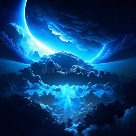 Blue Moon and Clouds in the Night Sky. Vector Illustration of a Fantasy Landscape Stock ...