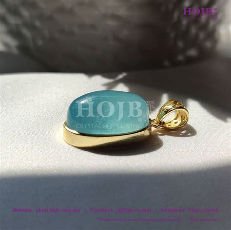 Hojb Natural Aquamarine A Oval Shape S Gold Plated Pendant X Mm