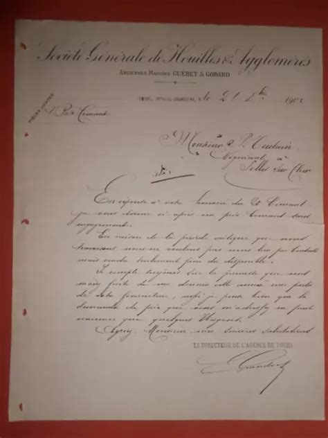 ANCIENNE LETTRE GUÈRET Godard 1902 Tours houilles et agglomérés EUR 12