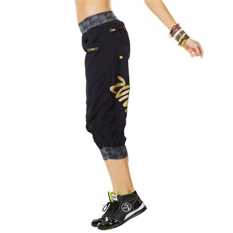 Details About Zumba Fitness Dance Capri Cargo Pants Gold Foil Hip Hop