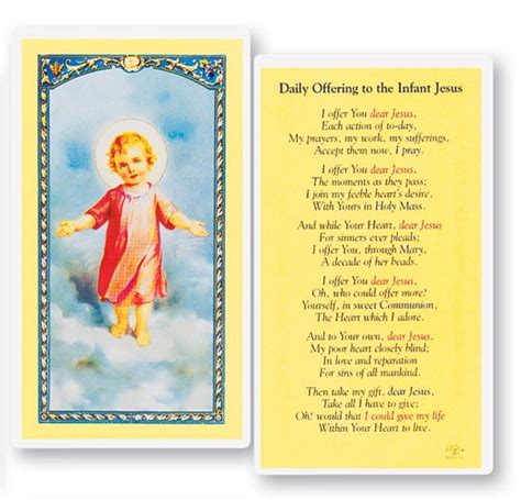 Daily Offering To Infant Jesus Laminated Prayer Cards 25 Pack