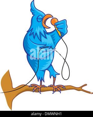 Cartoon Blue Bird Singing On White Background Stock Vector Image Art