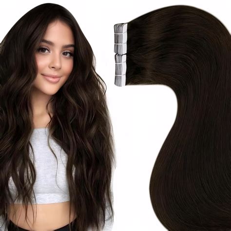 Laavoo Invisible Tape In Hair Extensions Human Hair Dark Brown Tape In Extensions