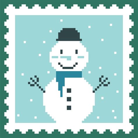 Premium Vector A Pixel Art Snowman With A Blue Square Frame