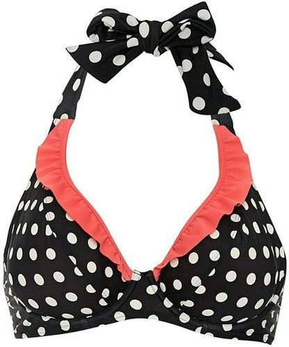 Figleaves Tuscany Bikini Top Black Red Size 34D Underwired Halter Bra 167103 For Sale Online