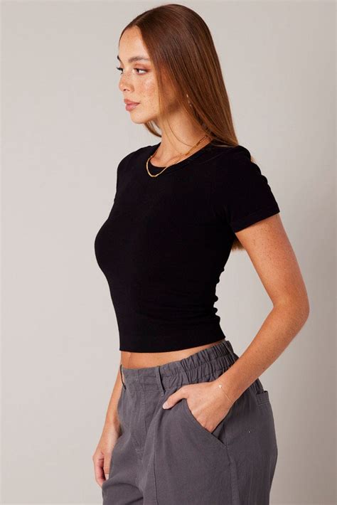 Black T Shirt Short Sleeve Crew Neck Seamless Ally Fashion