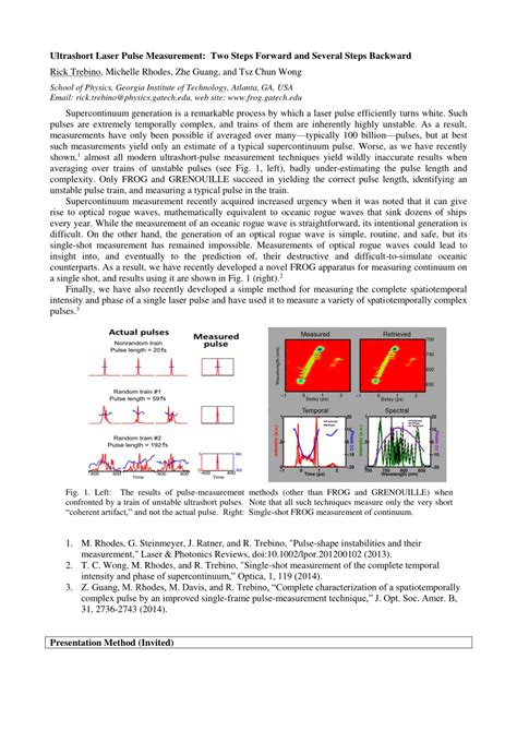 PDF Ultrashort Laser Pulse Measurement Two Steps Forward And Several