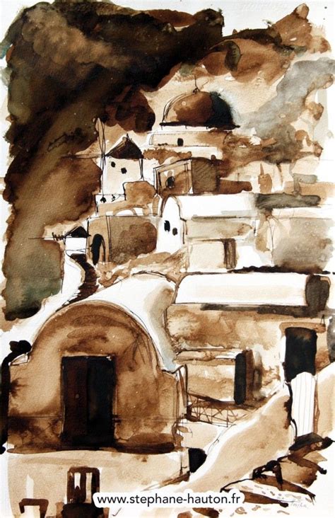 Lavis Aquarelle Au Brou De Noix Hauton Dessin Paysage Peinture Dessin