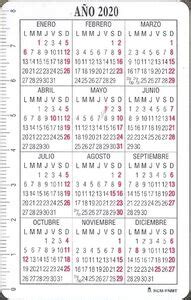 Calendario de Bolsillo F N M T Calendario Laboral 2020 España