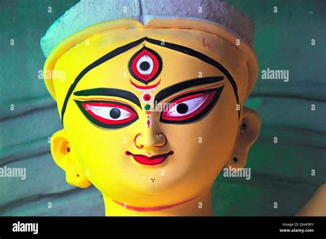 Painted Face Of Goddess Durga For Festival Kumartuli Calcutta Kolkata