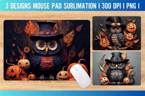 Halloween Owl Mouse Pad Sublimation Graphic By Babydell Art Creative