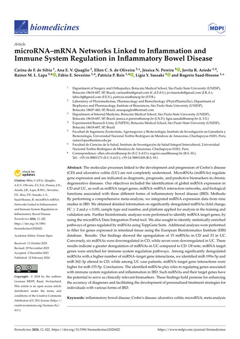 (PDF) MicroRNA–mRNA Networks Linked to Inflammation and Immune System ...