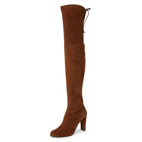 Brown Long Boots Chunky Heel Thigh High Boots For Womenfsjshoes