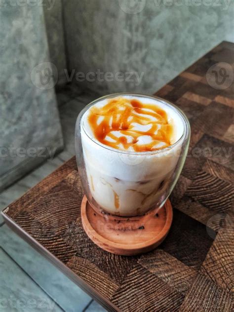 Glass Of Ice Salted Caramel Macchiato 12725404 Stock Photo At Vecteezy