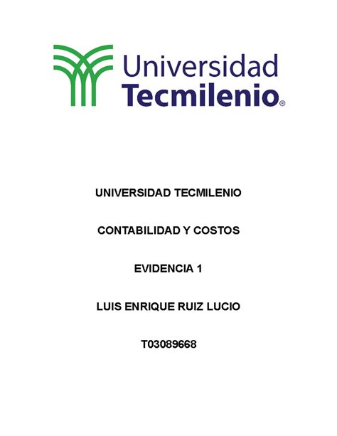 Ev Conta Y Costos Universidad Tecmilenio Contabilidad Y Costos