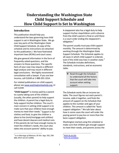 Washington Child Support Schedule Worksheets Library