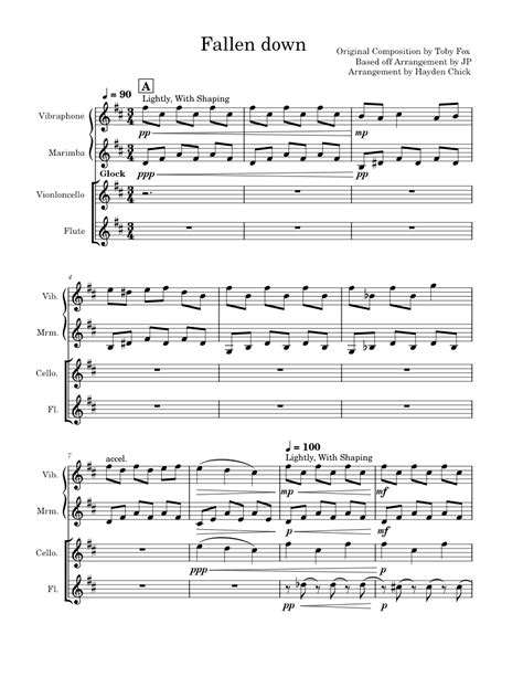 Fallen Down Toby Fox Sheet Music For Flute Vibraphone Cello