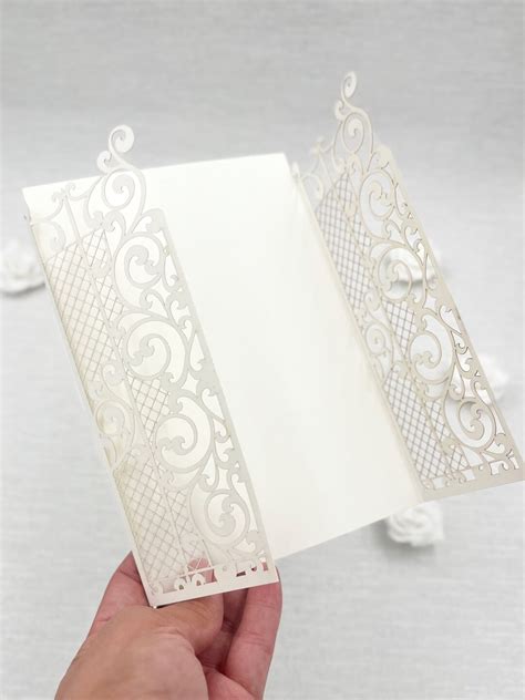 Ivory Ornamental Gatefold Laser Cut Cover For 5x7 Wedding Invitations