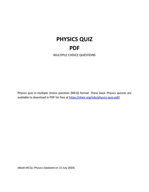 Physics Quiz Mcq Physics Quiz Pdf Multiple Choice Questions Physics