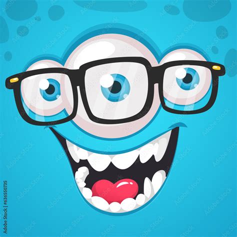 Cartoon Monster Or Alien Face With Three Eyes Wearing Eyeglasses Funny