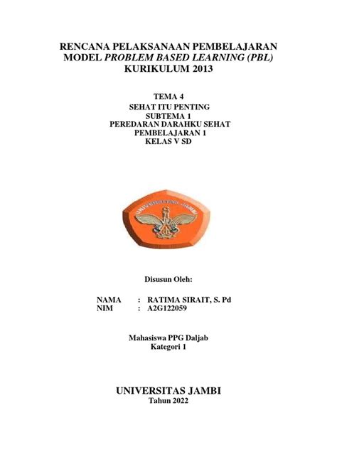 Rencana Pelaksanaan Pembelajaran Model Problem Based Learning Pbl Kurikulum 2013 Pdf