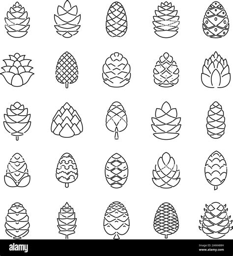 Pine Cone Botanical Icons Set Outline Set Of Pine Cone Botanical