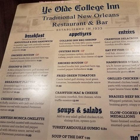 Online Menu of Ye Olde College Inn Restaurant, Kenner, Louisiana, 70062 - Zmenu